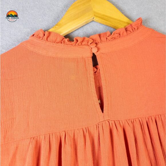 Torrid Blouse Top Orange Crinkle Gauze Embroidered Keyhole Plus Women's Size 2X - Picture 4 of 9